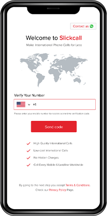 A cell phone demonstrating the user interface for the phone number verification of Slickcall