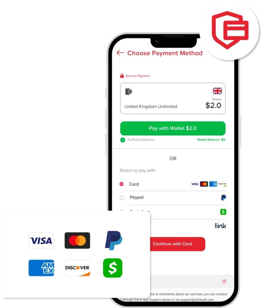 Secure Payment on Slickcall App